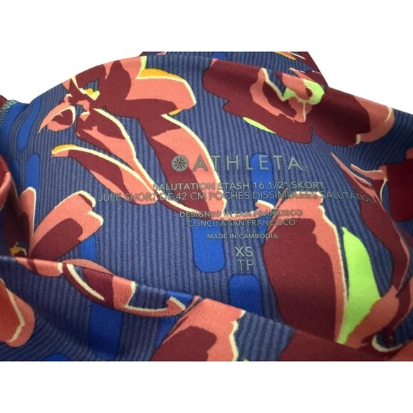 Athleta Salutation Stash 16 1/2" Skort XS Floral Print Activewear Blue & Red - Picture 3 of 7